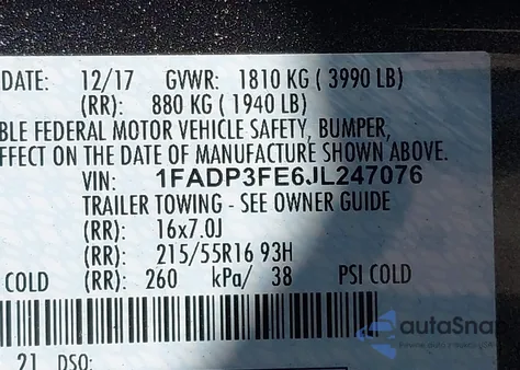 2018 Ford Focus Se из США, поврежденный, VIN 1FADP3FE6JL247076